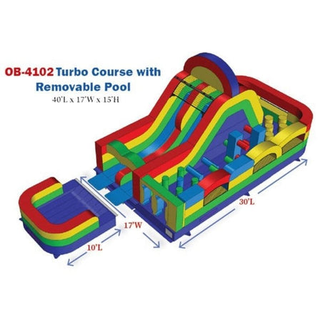 Build and specifications for Eagle Bounce OB-4102 Turbo Obstacle Course – dimensions and blower requirements