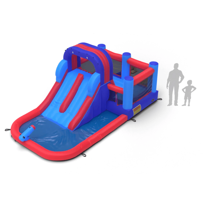 Avyna Royal Wave Bounce House 2 with Water Slide Top Left View Render with People Scaled