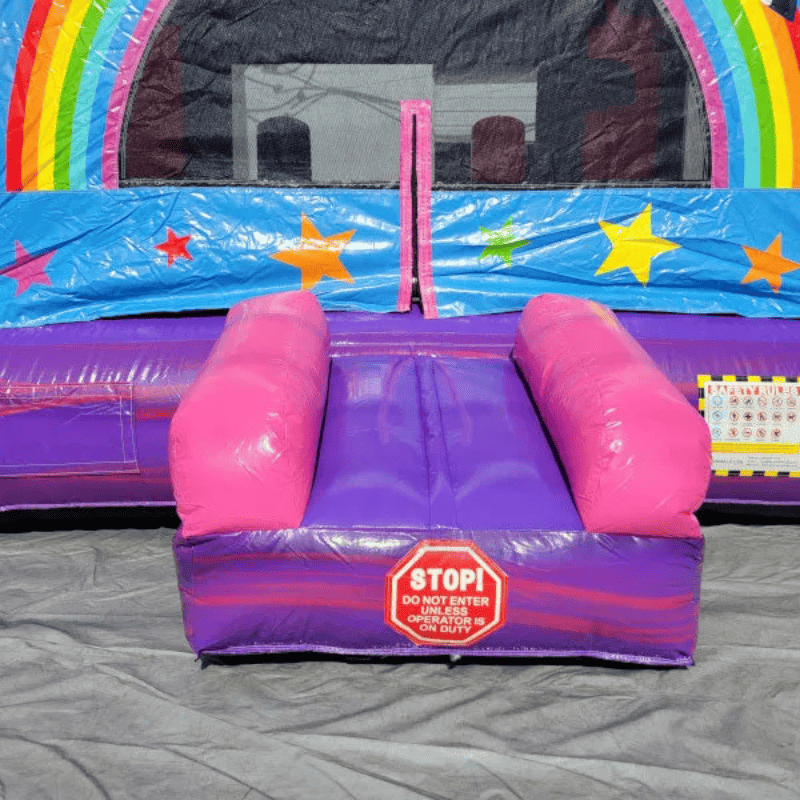 Moonwalk USA Unicorn Bounce House Rainbow Theme Entrance View