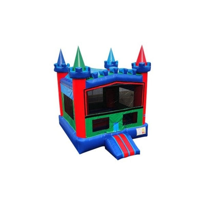 Bouncing Angels Colorful Inflatable Bouncer - 13 ft Castle in Red Green Blue Front Right View