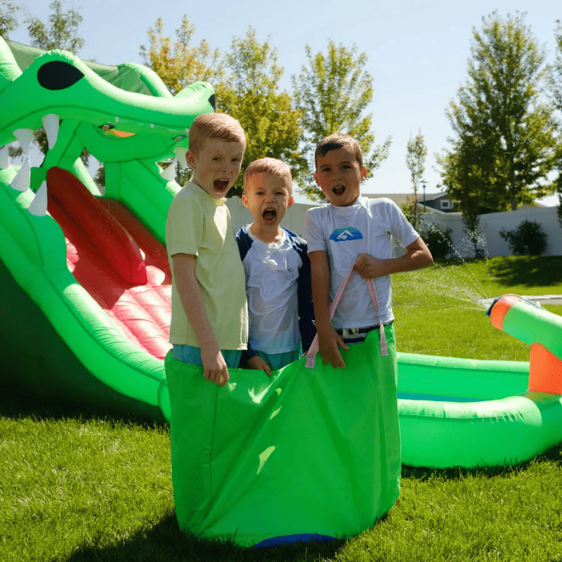 Avyna Dragon's Lair Waterslide Kids in Front of Unit