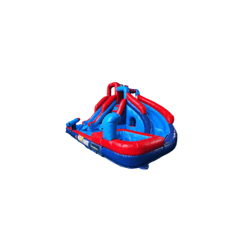 Avyna Extreme Waterpark Pro Inflatable with Water Slide Front Left of Longer Slide