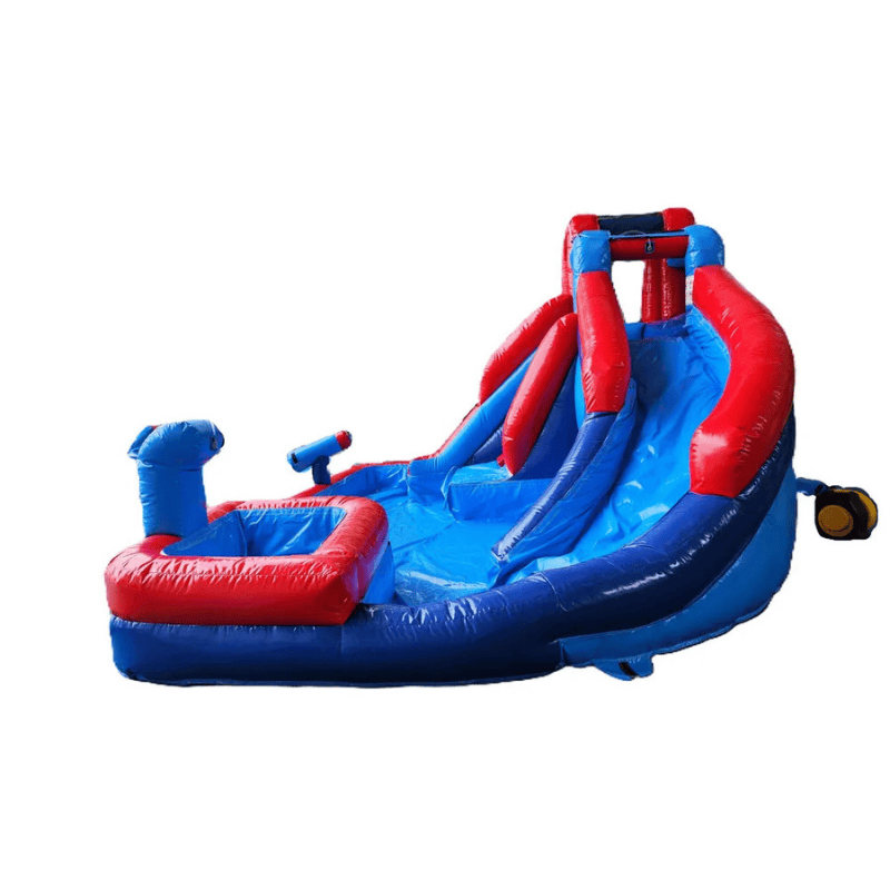 Avyna Extreme Waterpark Pro Inflatable with Water Slide Longer Slide Side View with Blower Attached