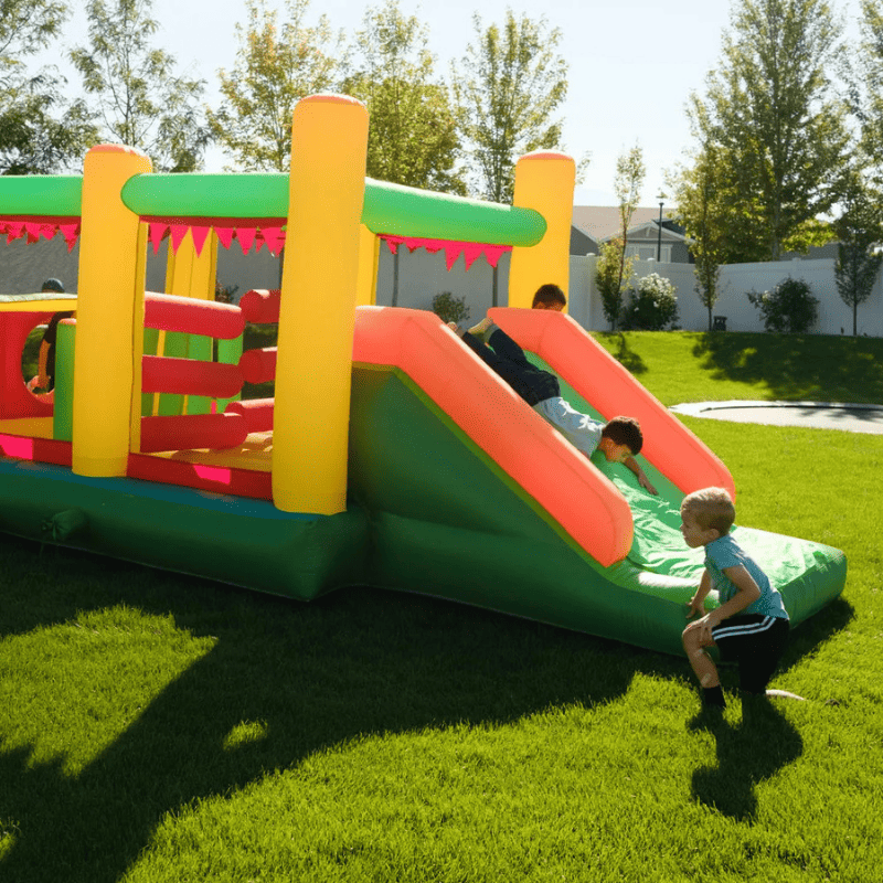 Avyna Royal Palace 1 Obstacle Course with Slide with Kids Playing in Backyard