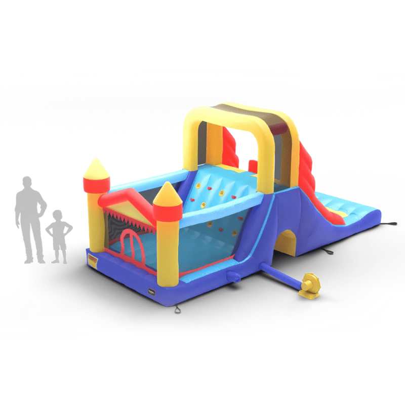 Avyna Royal Tower Slide 1 Bouncy House Rear Render View with People for Size Comparison