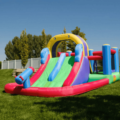 Avyna Royal Wave Bounce House 1 with Dual Lane Water Slide Backyard View with Water Cannon Spraying