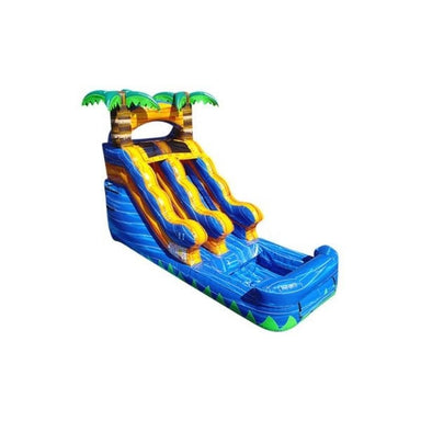 Bouncing Angels Tropical Inflatable Water Slide - 12 ft in Blue and Yellow Front Right