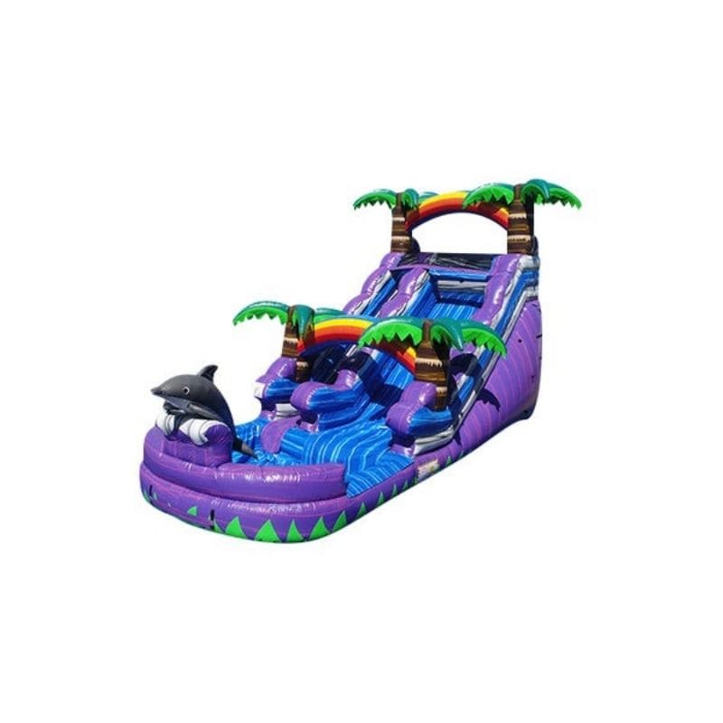 Bouncing Angels Purple Dolphin Inflatable Water Slide - 15 FT in Purple Front Left Alternate
