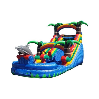 Bouncing Angels Fiesta Dolphin Tropical Inflatable Water Slide - 15 FT Front Left