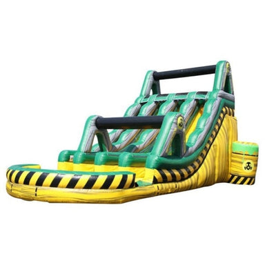 Bouncing Angels 18ft Triple Lane Hazard Water Slide in Green and Yellow Front Left
