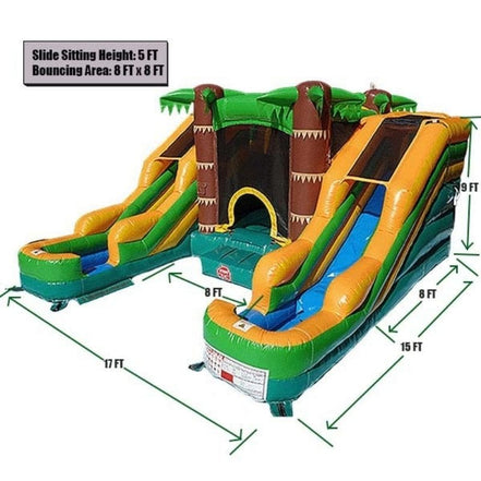 Dual Lane Palm Tree Combo Bounce House dimensions chart