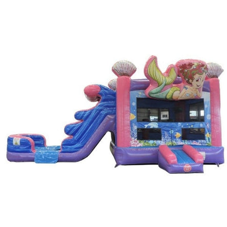 Front view of Mermaid Wet Dry Combo Inflatable Bounce House