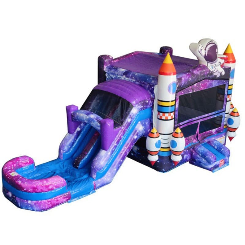 Dual Lane Space Combo Bounce House Wet and Dry Front Right View