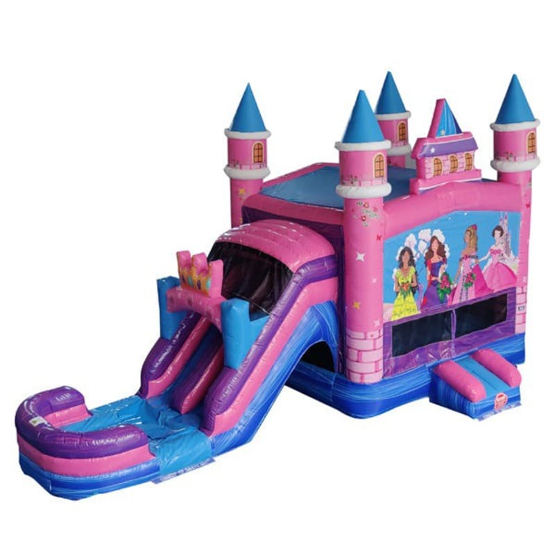 Front Right View of CB-2105 Eagle Bounce Wet and Dry Princess Bounce House Combo with 2 Lanes