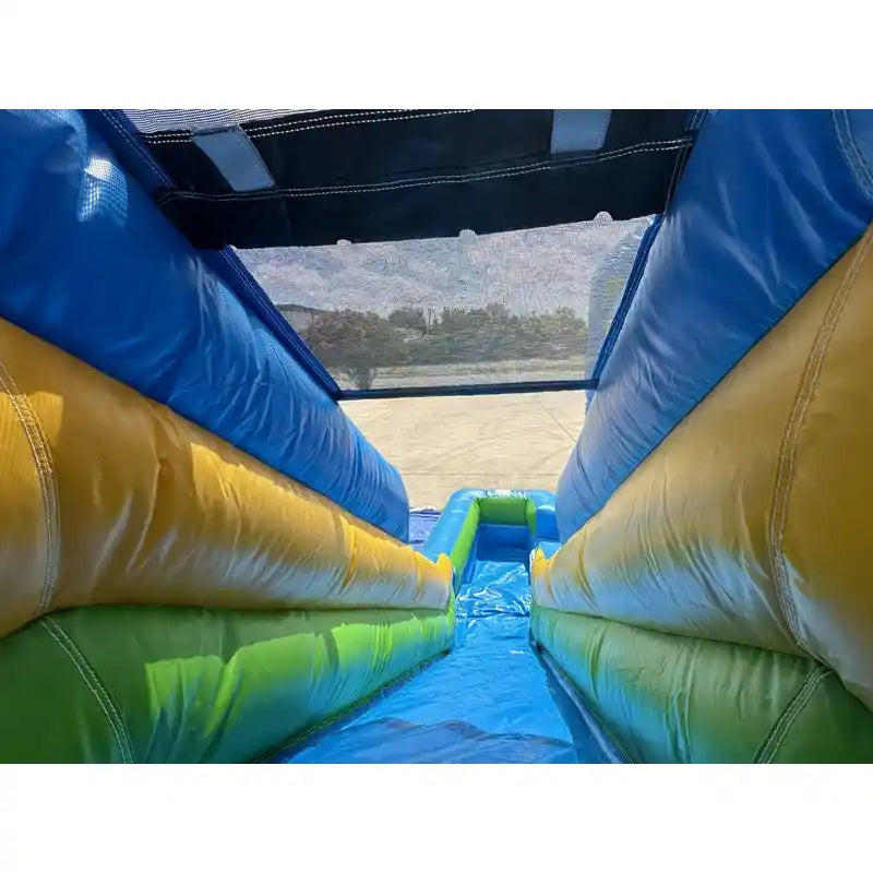 Top Slide View of Egle Bounce Princess Combo Bounce House with Pool and Slide