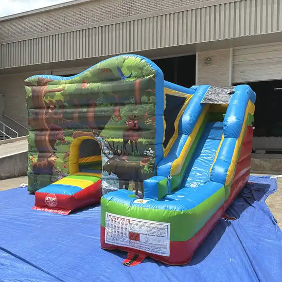 Safari Combo Bounce House with Removable Pool Front Left View