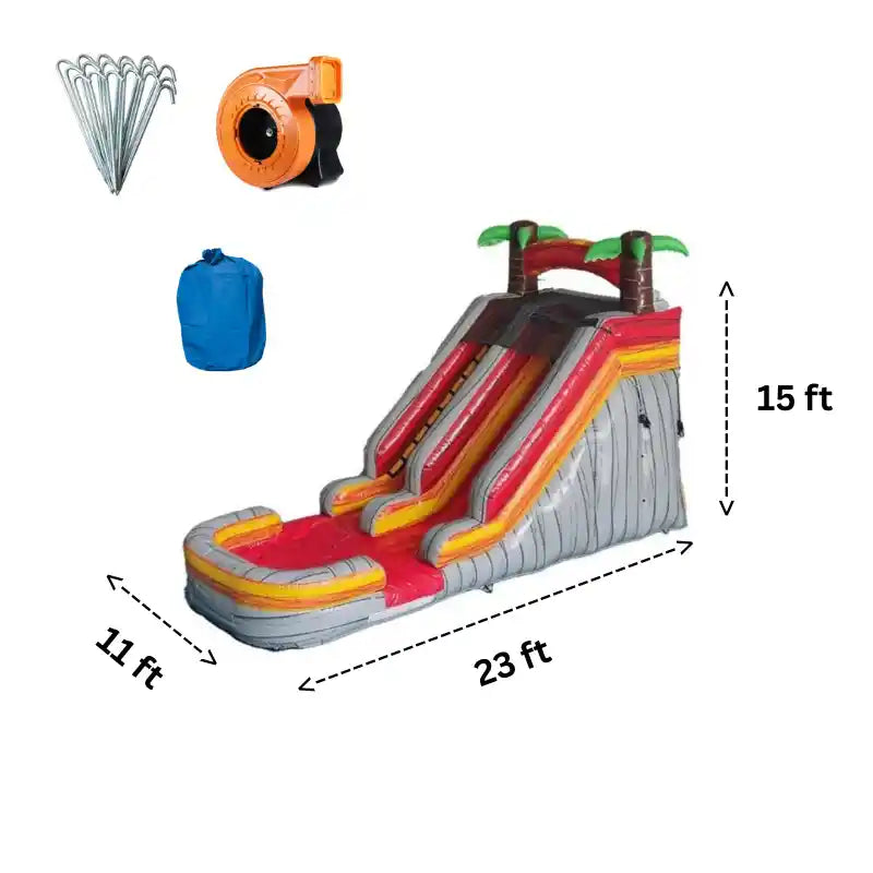 Dimensions and Accessories of Red 15 FT Palm Tree Tropical Slide Wet and Dry For Sale