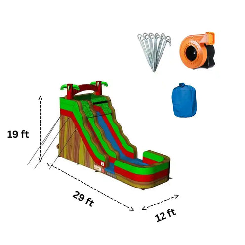 19 FT Volcano Water Slide Inflatable Dimensions and Accessories Included