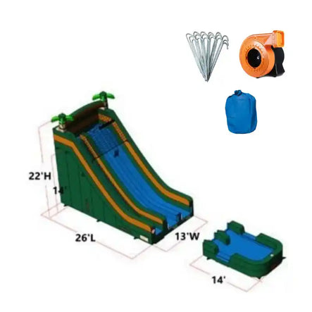 22 FT Dual Lane Palm Tree Inflatable Water Slide Specifications and Accessories