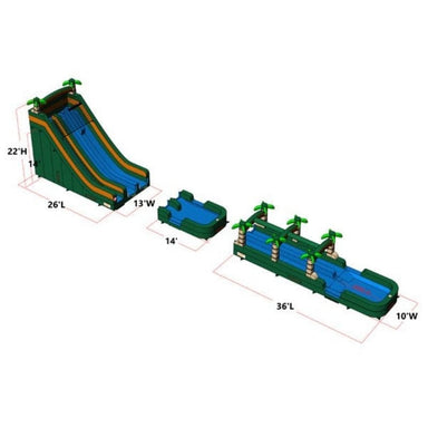 Eagle Bounce 22 FT Dual Lane Palm Tree Water Slide with Slip and Slide Dimensions All Pieces