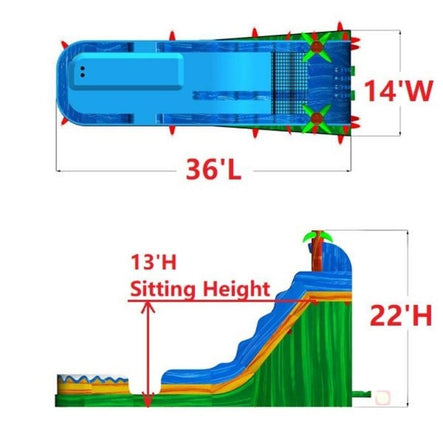 22 FT Green Inflatable Water Slide with Pool Specifications and Dimensions