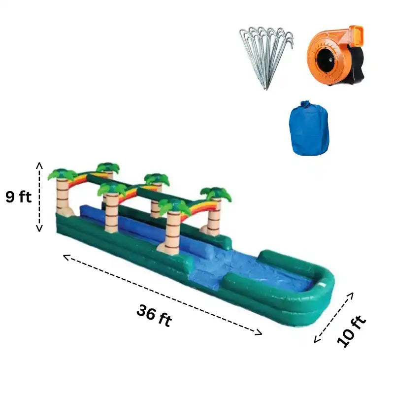 Eagle Bounce 36 FT Dual Lane Palm Tree Slip and Slide Dimensions and Accessories