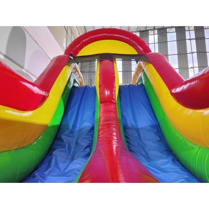 Eagle Bounce 40 FT Turbo Inflatable Rainbow Obstacle Course Top of Dual Lane Slide View