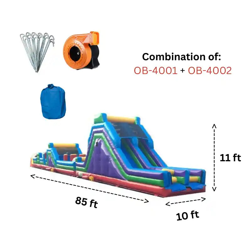 Eagle Bounce 85 FT Rainbow Inflatable Obstacle Course with Slide & Pool Dimensions 85 x 10 x 11 ft with Accessories Included 