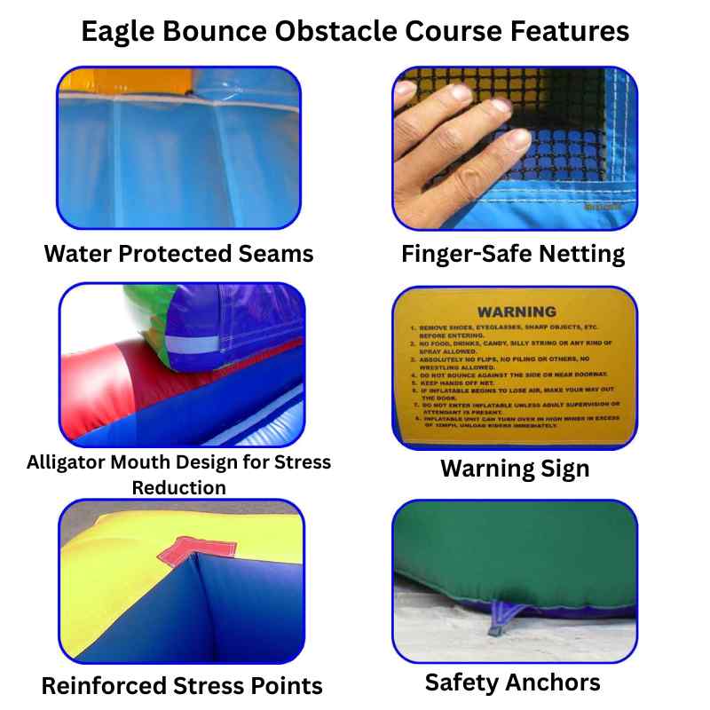 Eagle Bounce 85 FT Rainbow Inflatable Obstacle Course with Slide & Pool Safety Features