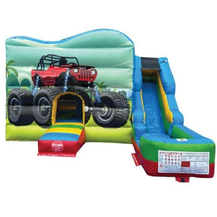 Monster Truck Combo Bounce House with Slide and Pool Front View