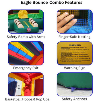 Commercial features: safety ramp, finger-safe mesh, reinforcements