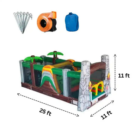 25 ft Jurassic Inflatable Obstacle Course with dinosaur theme