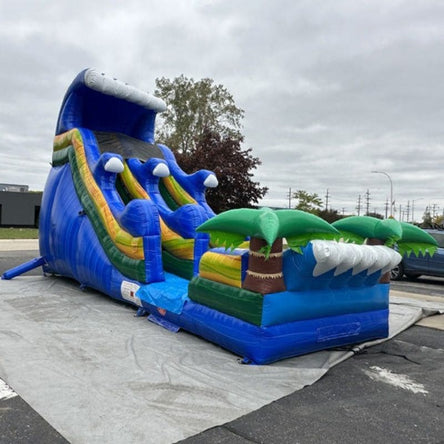 18 FT Tidal Wave Inflatable Slide Wet and Dry with Palm Tree Theme Front Outside View
