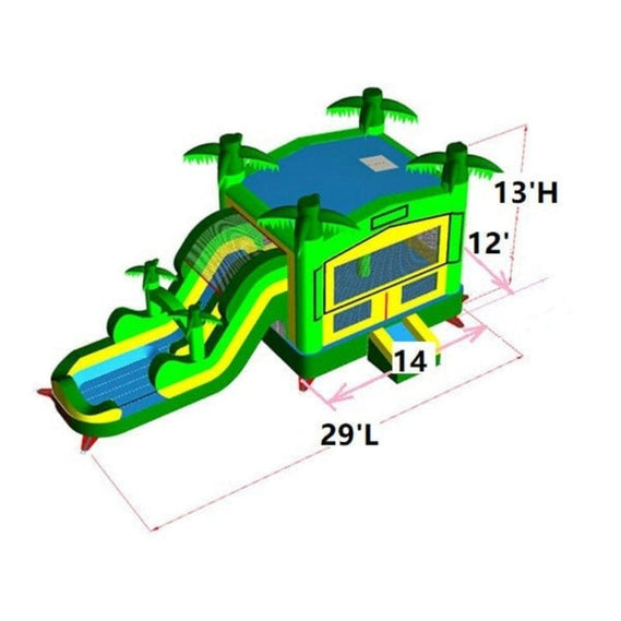 Dimensions chart of the Green Combo Bounce House