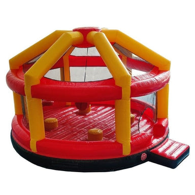 Front Right View of 4 PLayer Eagle Bounce Inflatable Wrecking Ball Game on White Background
