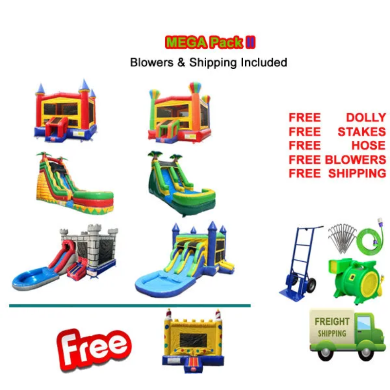 Moonwalk Inflatable Cartoon Moonwalk USA Mega Pack II – 6-Unit Inflatable Bundle with Free Blowers ...
