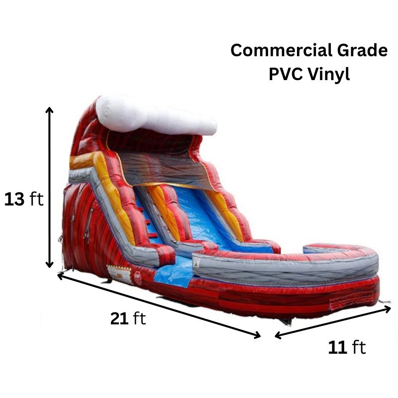 Moonwalk USA 13ft Fire Inflatable Water Slide Wet/Dry Dimensions and Commercial Vinyl Specifications