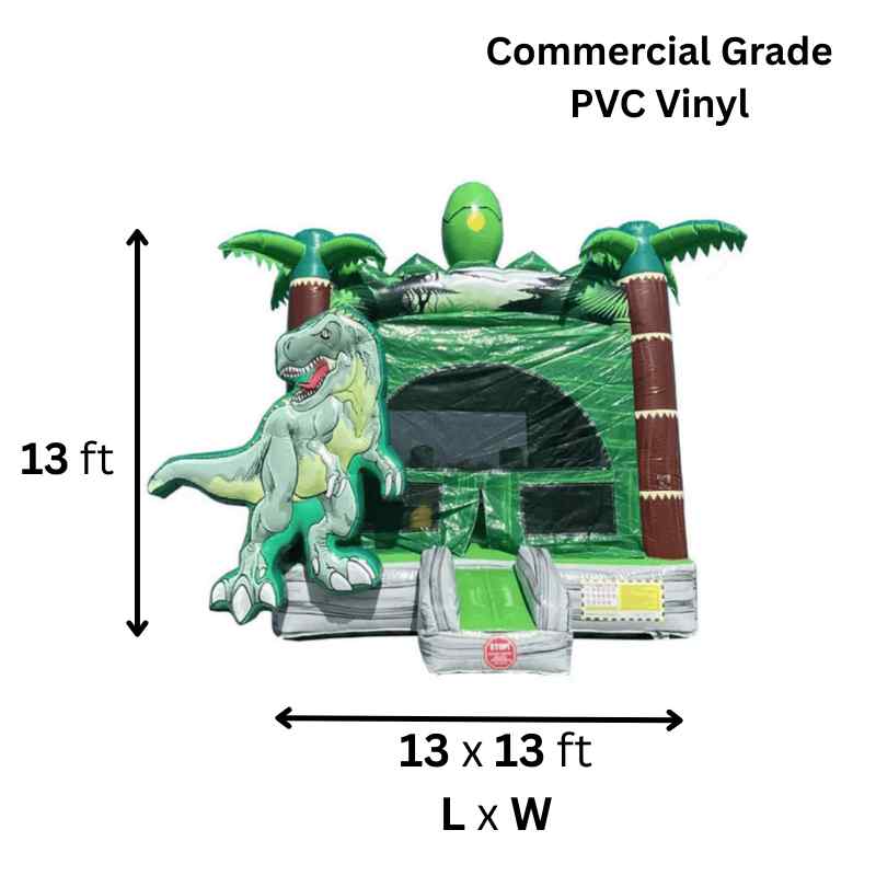 Moonwalk USA 13x13 Dinosaur Bounce House T-Rex Theme Dimensions and Commercial Vinyl Information