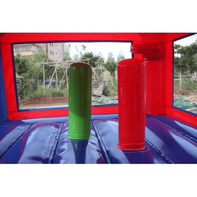 Moonwalk USA 14x14 Colorful Castle Bounce House Inside View of Pop Ups and Basketball Hoop