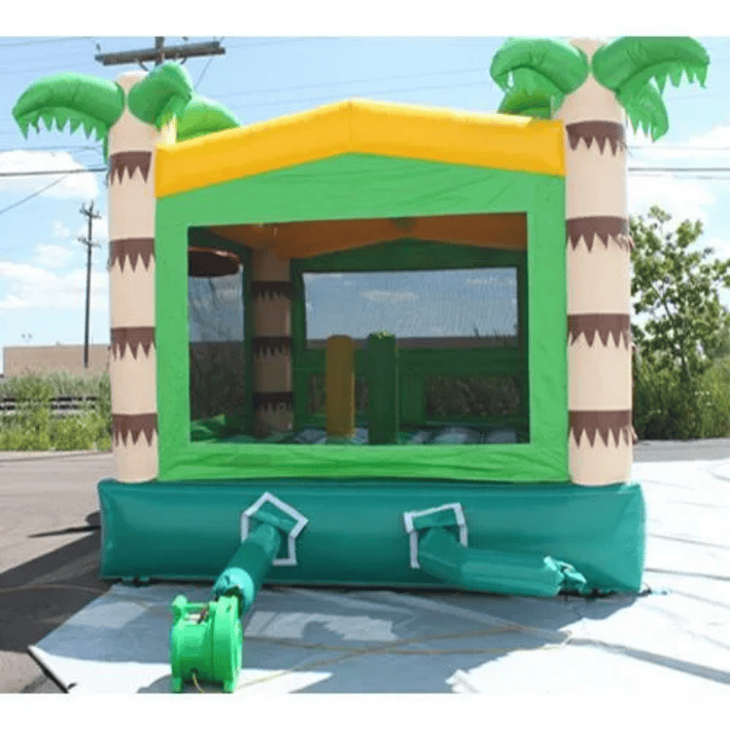 Moonwalk USA 14x14 Palm Tree Bounce House Rear View with Blower Attached