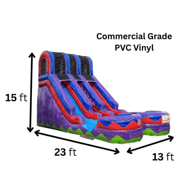 Moonwalk USA 15ft Dual Lane Purple Inflatable Water Slide Wet/Dry Dimensions and Commercial Grade Vinyl