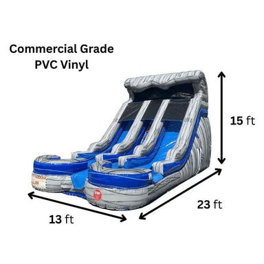 Moonwalk USA 15ft Dual Lane Rocky Inflatable Water Slide Wet/Dry Dimensions and Commercial Vinyl