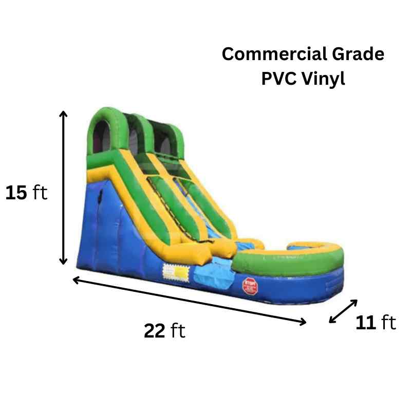 Moonwalk USA 15ft Green Inflatable Water Slide Wet/Dry Dimensions and Commercial Grade Vinyl