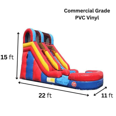Moonwalk USA 15ft Red Inflatable Water Slide Wet/Dry Dimensions and Commercial Grade Vinyl
