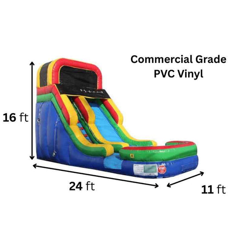 Moonwalk USA 16ft Rainbow Inflatable Water Slide W-219 dimensions and commercial vinyl specifications