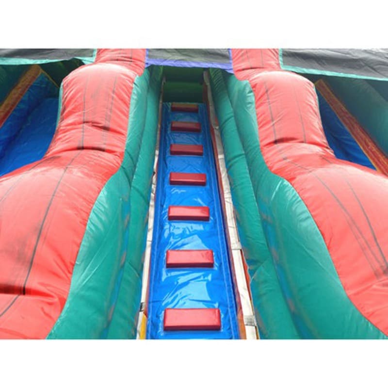Moonwalk USA 18ft Dual Lane Fire Inflatable Water Slide Wet/Dry Ladder View with Side Safety Holds