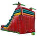 Moonwalk USA 18ft Dual Lane Fire Inflatable Water Slide Wet/Dry Rear Left View with Blower Attached