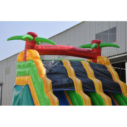 Moonwalk USA 18ft Dual Lane Palm Tree Inflatable Water Slide W-026 racing lanes tropical colorway and attached pool