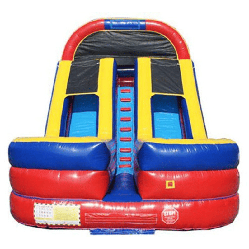 Moonwalk USA 18ft Dual Lane Primary Color Inflatable Water Slide Wet/Dry Front View