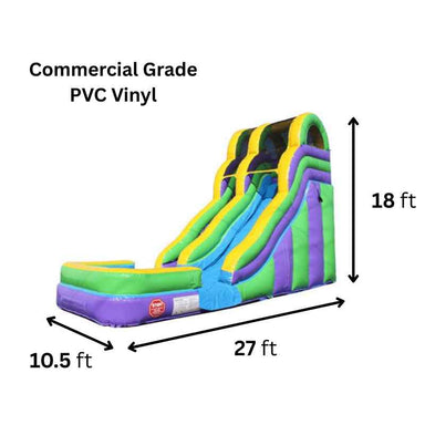 Moonwalk USA 18ft Green Double Dip Inflatable Water Slide Wet/Dry Dimensions and Commercial Vinyl Specifications